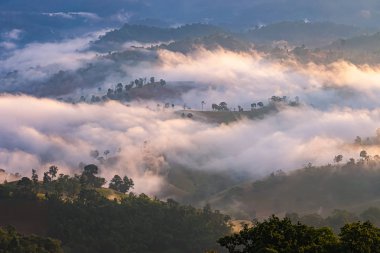 Dağlar ve sis, arka plan için yumuşak odak 