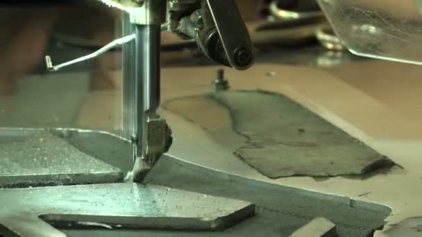 Automated Sewing Machines Process Sewing Leather Close — Stock Video