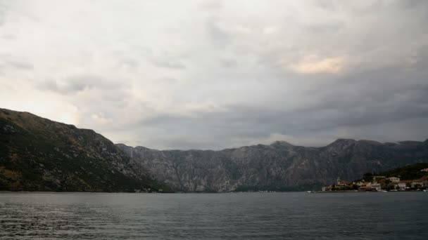 Time Lapse Wide Angle View Kotor Bay Dramatic Clouds — Stock Video