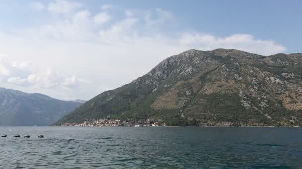 Zeitraffer Meer Und Berge Mit Verschiedenen Schiffen Kotor Bucht Montenegro — Stockvideo