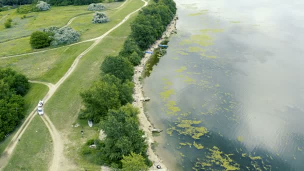 Voo Com Drone Câmera Longo Costa Poderoso Rio Danúbio — Vídeo de Stock