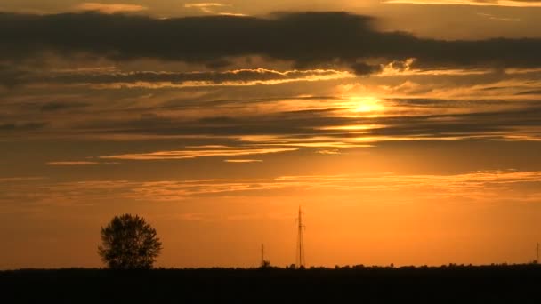 Прошло Время Красивой Панорамы Заката Прекрасный Вечер Облаками Сжиганием Неба — стоковое видео