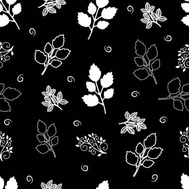 Vektör çizimi, koyu arkaplanda farklı tonlarda canavarların koyu yeşil yapraklarının kusursuz deseni. Sitenin arka planı, ambalaj