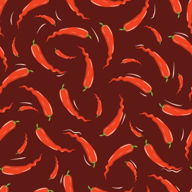 Spicy red chili pepper on light blue background seamless pattern. Vector Illustration. Great for wrapping paper, scrapbooking, fabric and backgrounds.