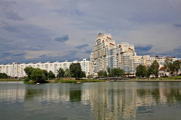 Minsk Belarus August 2018 High Rise Apartment House Svislach River Stock Picture