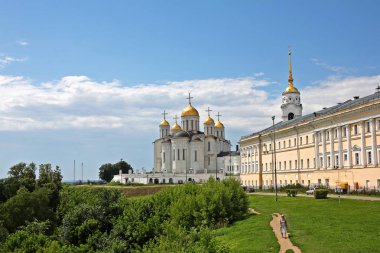 Vladimir, Rusya Federasyonu - 16 Temmuz 2017: Dormition Katedrali 13 ya da 14 yüzyıllarda bir anne Kilisesi Ortaçağ Rusya oldu. Bir dünya mirası alanı bir parçasıdır