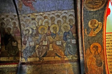 Vladimir, Rusya Federasyonu - 16 Temmuz 2017: açık havada Havariler parçası ve melekler Vladimir varsayım katedralde Andrei Rublev tarafından. 1408'boyalı. UNESCO Dünya Miras Listesi.