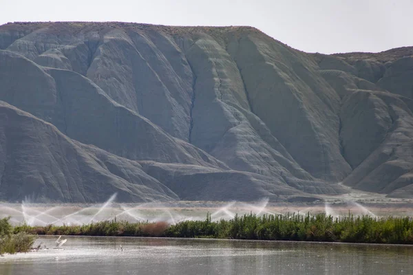 watering the field on arid mountain