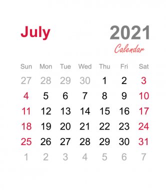 Temmuz 2021 takvimi - aylık takvim şablonu - 2021 aylık takvim