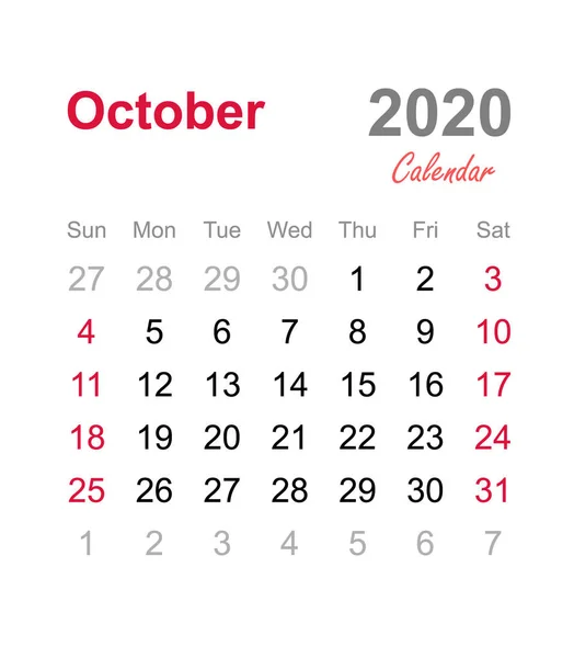 Ekim 2020 takvimi - aylık takvim şablonu - 2020 aylık takvim