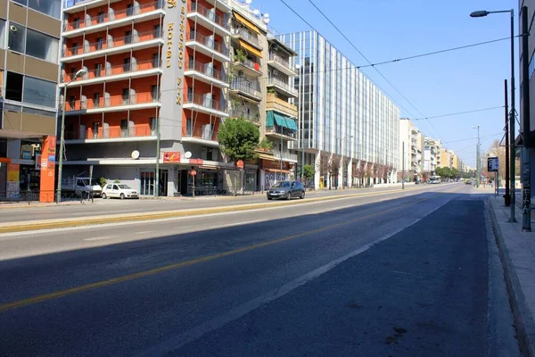 Strada Vuota Syggrou Avenue Atene Grecia Marzo 2020 — Foto Stock