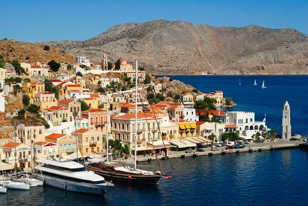 Griechenland Insel Symi Blick Auf Die Stadt Symi — Stockfoto