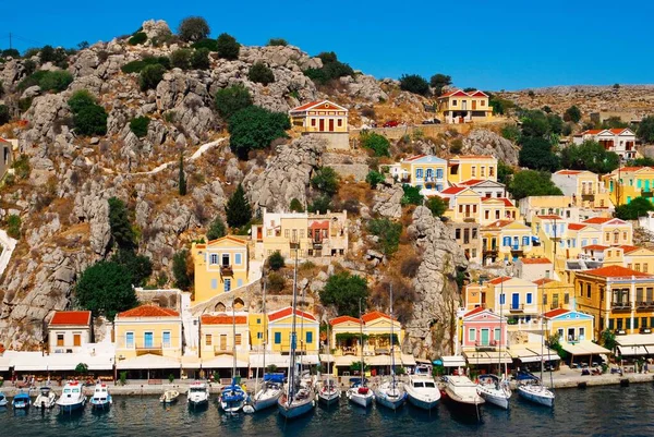 Griechenland Insel Symi Blick Auf Die Stadt Symi — Stockfoto