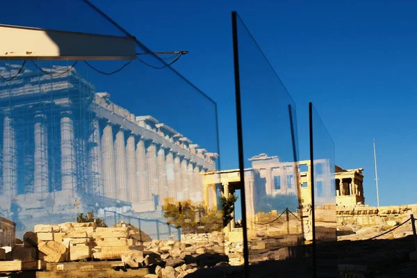 Greece Athens June 2020 Plexiglass Separators Have Been Installed Acropolis — Stock Photo, Image