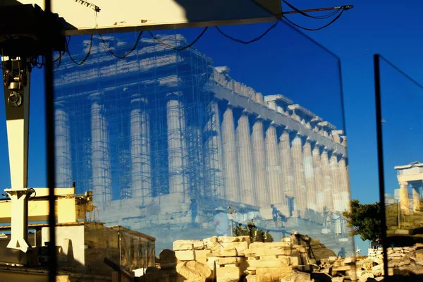 Grekland Aten Juni 2020 Plexiglasavskiljare Har Installerats Akropolis Propylaia Efter — Stockfoto