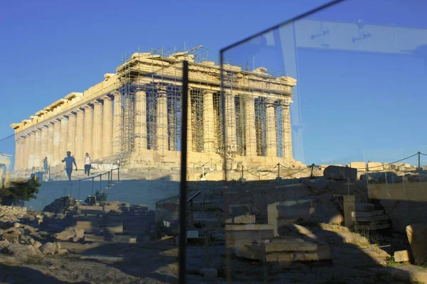 Greece Athens June 2020 Plexiglass Separators Have Been Installed Acropolis — Stock Photo, Image