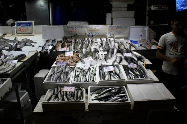 Grécia Atenas Junho 2020 Stalls Com Frutos Mar Mercado Central — Fotografia de Stock