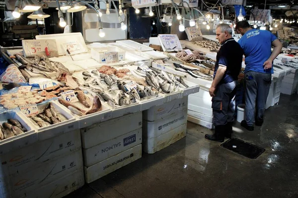 Grécia Atenas Junho 2020 Stalls Com Frutos Mar Mercado Central — Fotografia de Stock