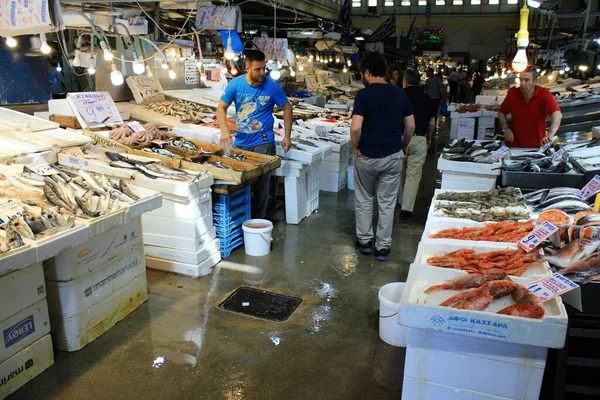 Grécia Atenas Junho 2020 Stalls Com Frutos Mar Mercado Central — Fotografia de Stock