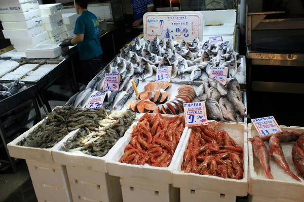 Grécia Atenas Junho 2020 Stalls Com Frutos Mar Mercado Central — Fotografia de Stock