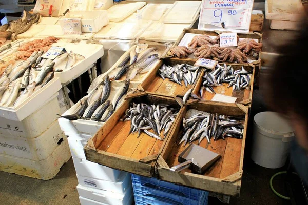 Grécia Atenas Junho 2020 Stalls Com Frutos Mar Mercado Central — Fotografia de Stock