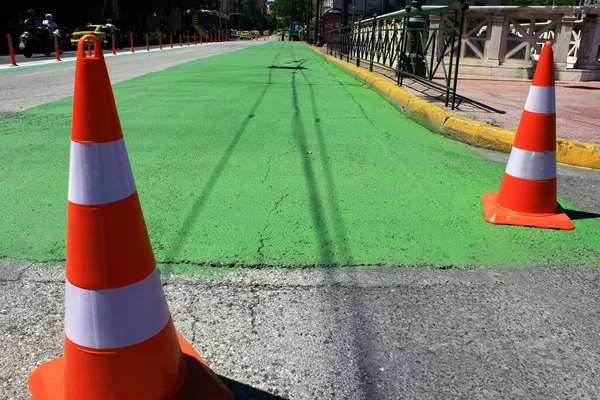 Grécia Atenas Junho 2020 Caminho Pedestre Ciclovia Construção Grande Passeio — Fotografia de Stock