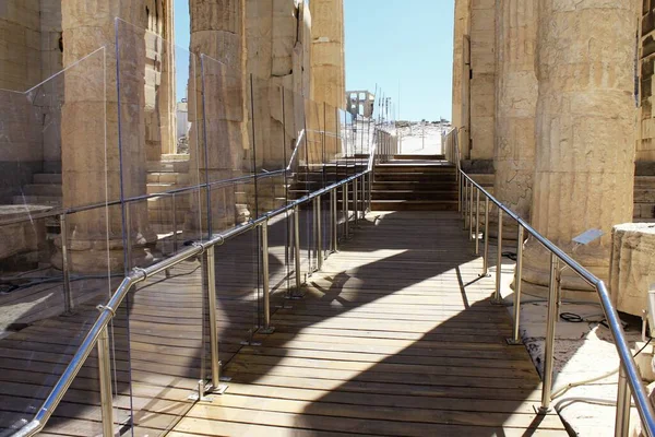 Греция Афины Июня 2020 Вид Фелилею Монументальный Вход Афинские Акрополисы — стоковое фото