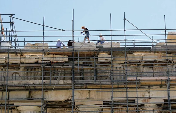 Grecia Atenas Junio 2020 Trabajadores Técnicos Durante Las Obras Restauración — Foto de Stock