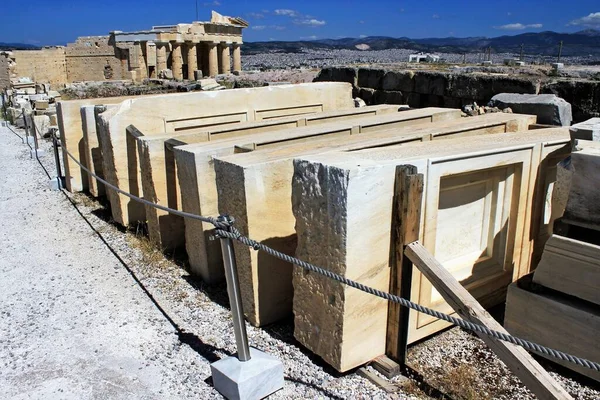 Grekland Aten Juni 2020 Bitar Från Parthenon Templet Vid Den — Stockfoto