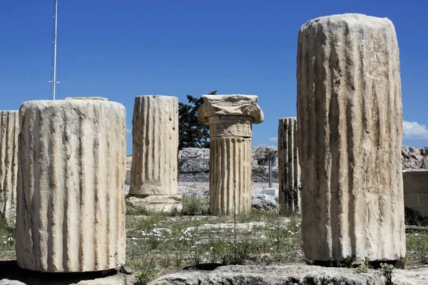 Greece Athens June 2020 Pieces Marble Archaeological Site Acropolis Hill — Stock Photo, Image