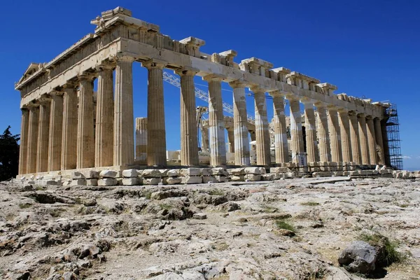 Grecia Atenas Junio 2020 Vista Del Sitio Arqueológico Acrópolis Vacío — Foto de Stock