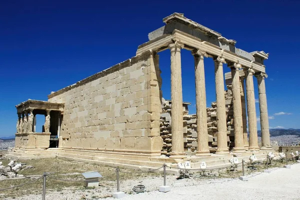 Греція Афіни Червня 2020 Вид Археологічне Місце Акрополя Храмом Ерехтея — стокове фото