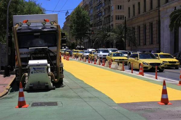 Grécia Atenas Junho 2020 Caminho Pedestre Ciclovia Construção Grande Passeio — Fotografia de Stock