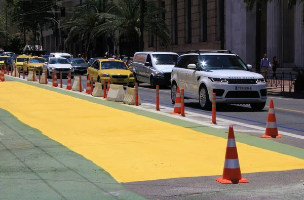 Grécia Atenas Junho 2020 Caminho Pedestre Ciclovia Construção Grande Passeio — Fotografia de Stock