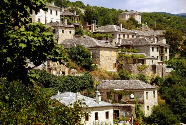 Yunanistan 'ın kuzeybatısındaki Zagoria köylerinden biri olan Vitsa köyünün panoramik manzarası.