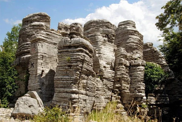 Yunanistan 'ın güneybatısındaki Epirus bölgesindeki Zagoria veya Zagorochoria olarak bilinen 45 köyden biri olan Monodendri köyünün taş ormanı..
