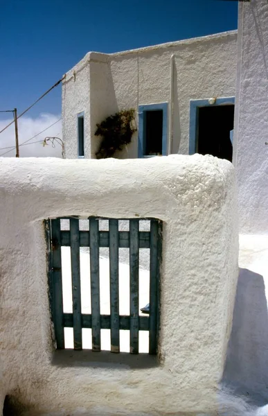 Grécia Ilha Santorini Detalhe Casa Tradicional Aldeia Pyrgos — Fotografia de Stock