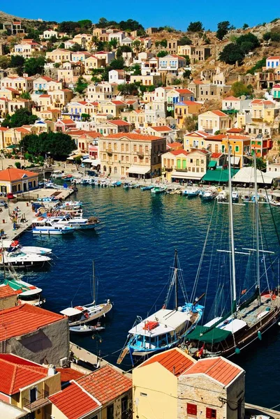 Griechenland Insel Symi Blick Auf Die Stadt Symi — Stockfoto