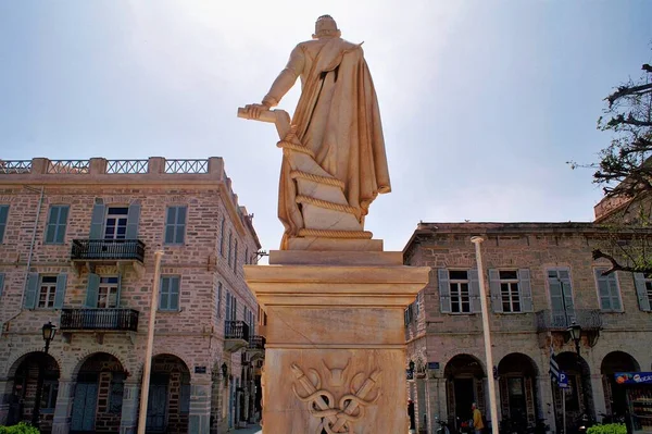 Grecia Isola Syros Veduta Della Statua Piazza Miaouli Nella Città — Foto Stock
