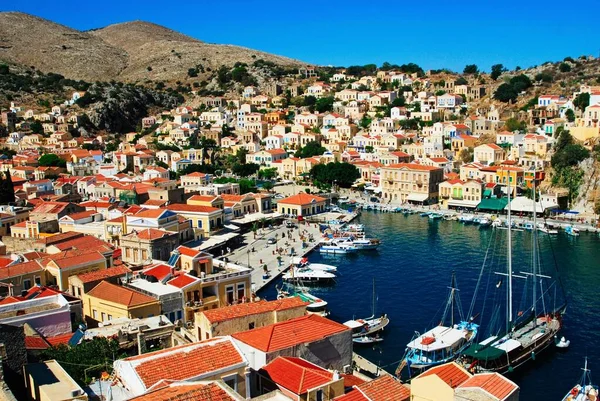Griechenland Insel Symi Blick Auf Die Stadt Symi — Stockfoto