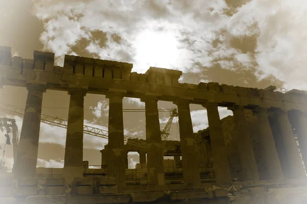 Ретро Вид Искушение Парфенона Археологическом Месте Холма Акрополис Афинах Греция — стоковое фото