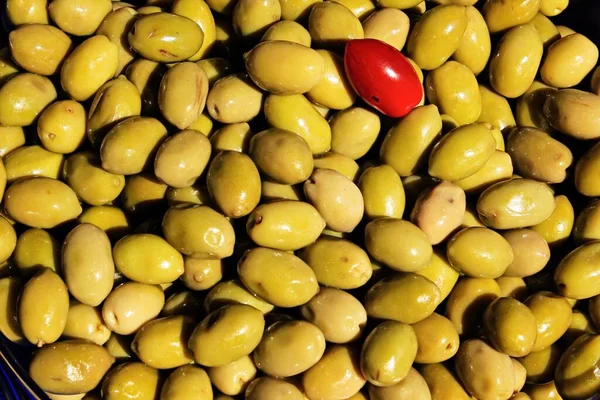 Stall with Greek olives at street market