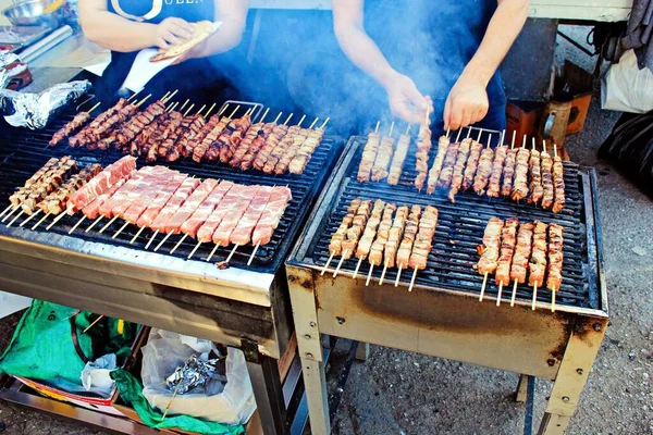 Barbecue Extérieur Viande Porc Grillée — Photo