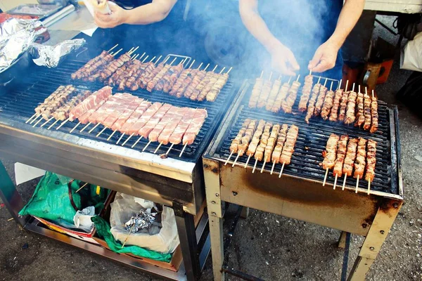 Barbacoa Exterior Carne Cerdo Parrilla —  Fotos de Stock