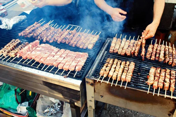 Churrasco Livre Carne Porco Grelhada — Fotografia de Stock