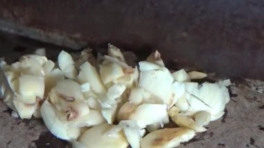 Şef balık sosuyla sarımsağı karıştırıyor.