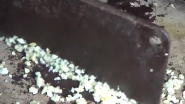 Şef balık sosuyla sarımsağı karıştırıyor.