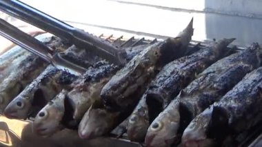 fishermen grill fish, shrimp, mussels, on the boat
