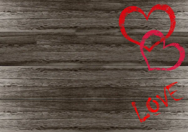 Červené Srdce Malovaný Dřevě — Stock fotografie
