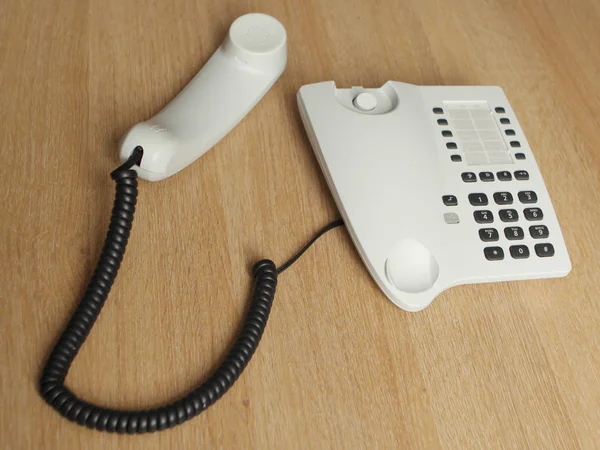 Белый Телефон Кнопочками Крупным Планом Крючка — стоковое фото